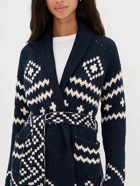 THE GREAT. The Reversible Shawl-Collar Knit Cardigan, Navy and Cream